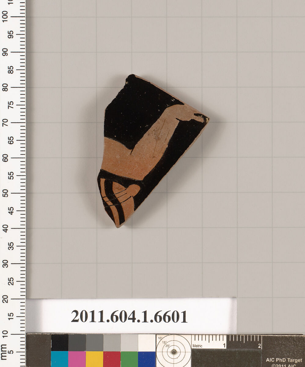 Terracotta fragment of a kylix (drinking cup), Terracotta, Greek, Attic