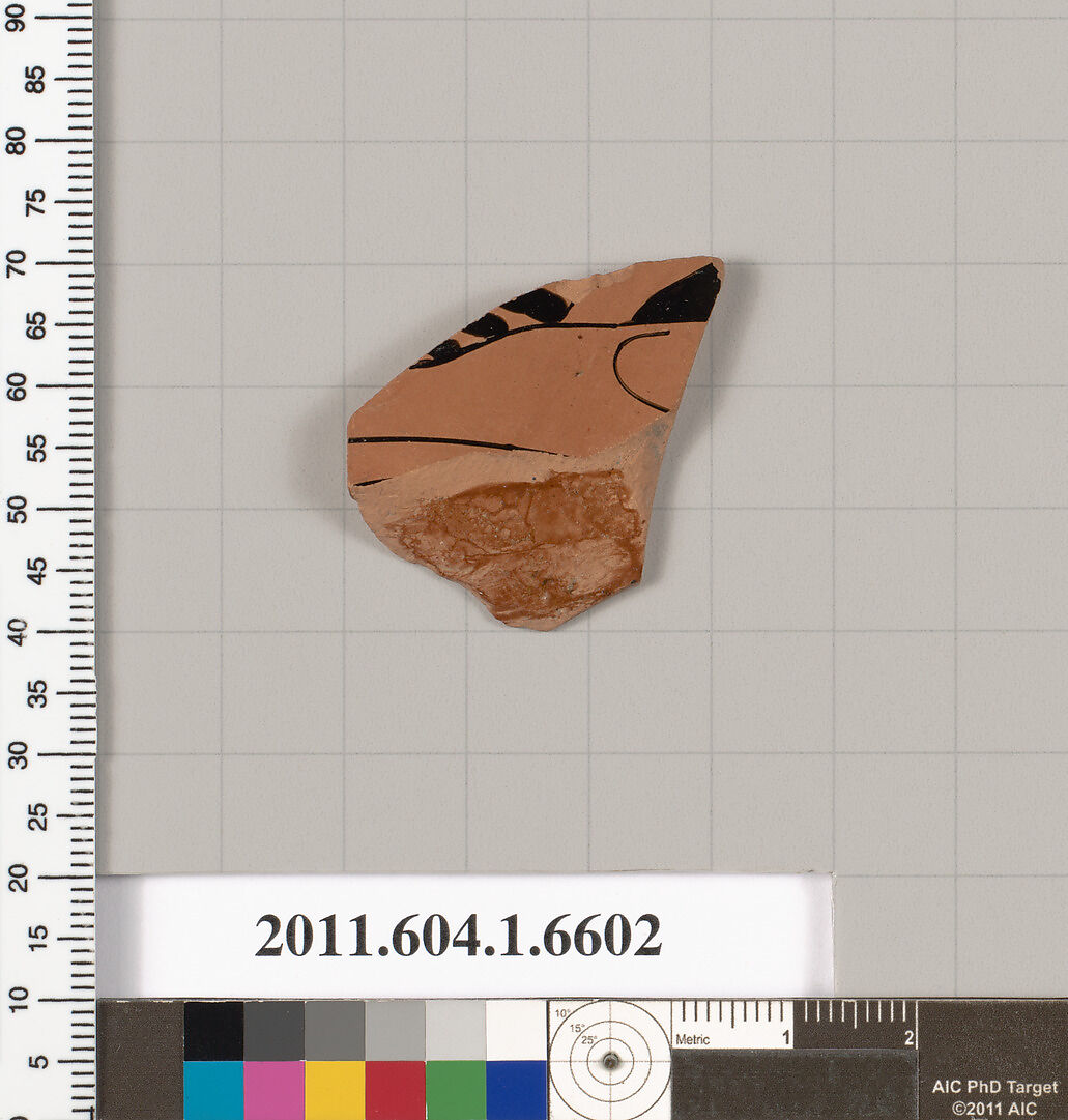 Terracotta fragment of a kylix (drinking cup), Terracotta, Greek, Attic
