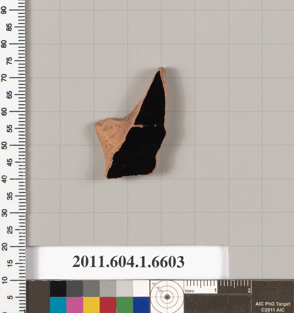 Terracotta fragment of a kylix (drinking cup), Terracotta, Greek, Attic