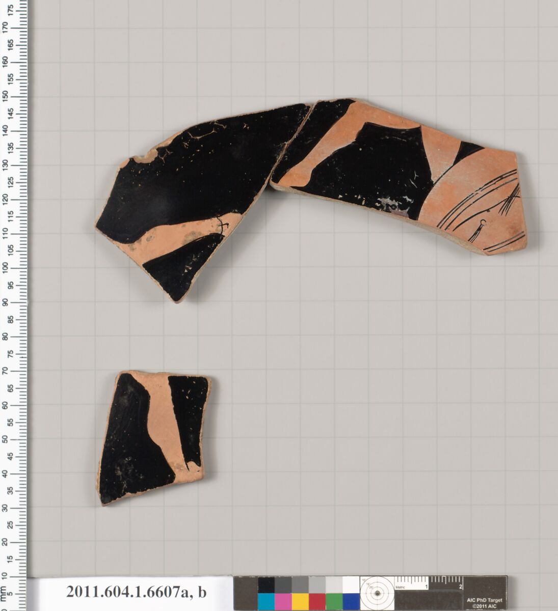Terracotta fragments of a kylix (drinking cup), Terracotta, Greek, Attic