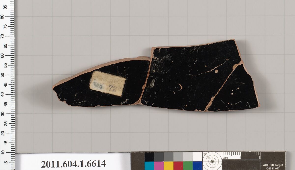 Terracotta fragment of a kylix (drinking cup), Terracotta, Greek, Attic