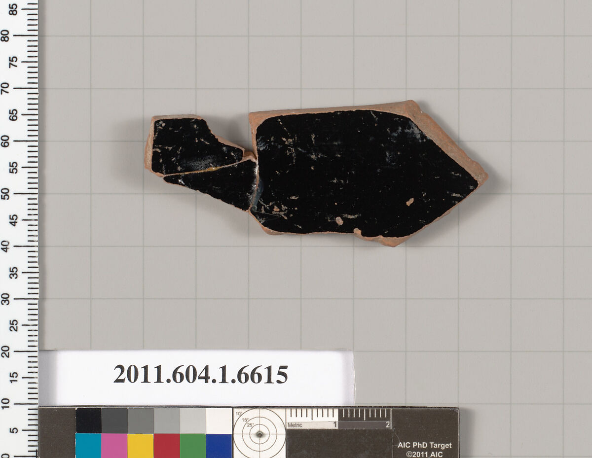 Terracotta fragment of a kylix (drinking cup), Terracotta, Greek, Attic