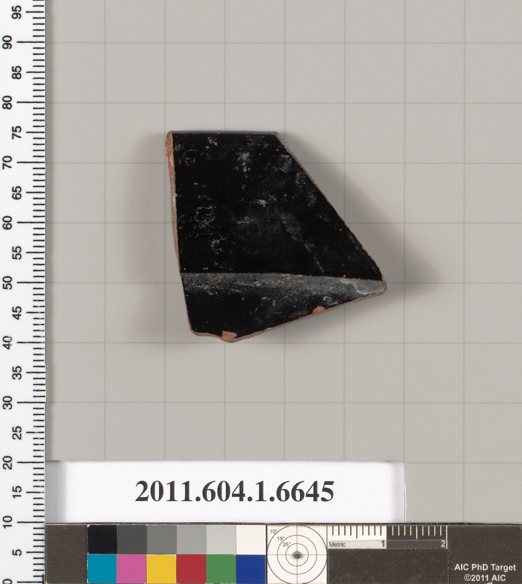 Terracotta rim fragment of a kylix (drinking cup), Terracotta, Greek, Attic