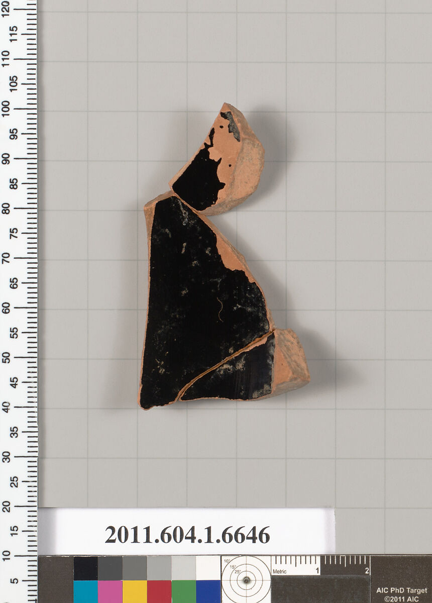 Terracotta fragment of a kylix (drinking cup), Terracotta, Greek, Attic