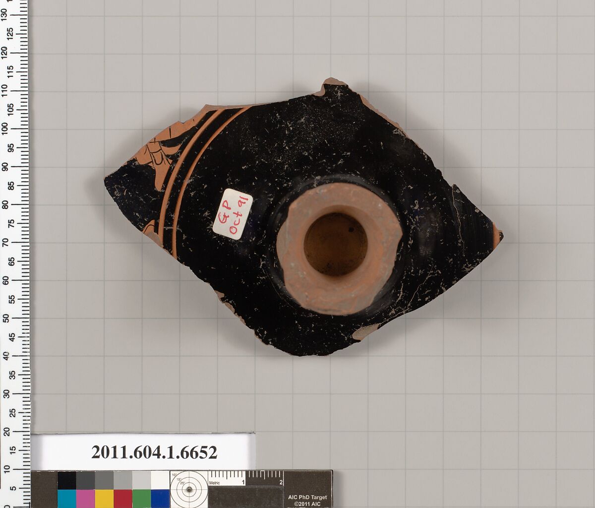 Terracotta fragment of a kylix (drinking cup), Terracotta, Greek, Attic
