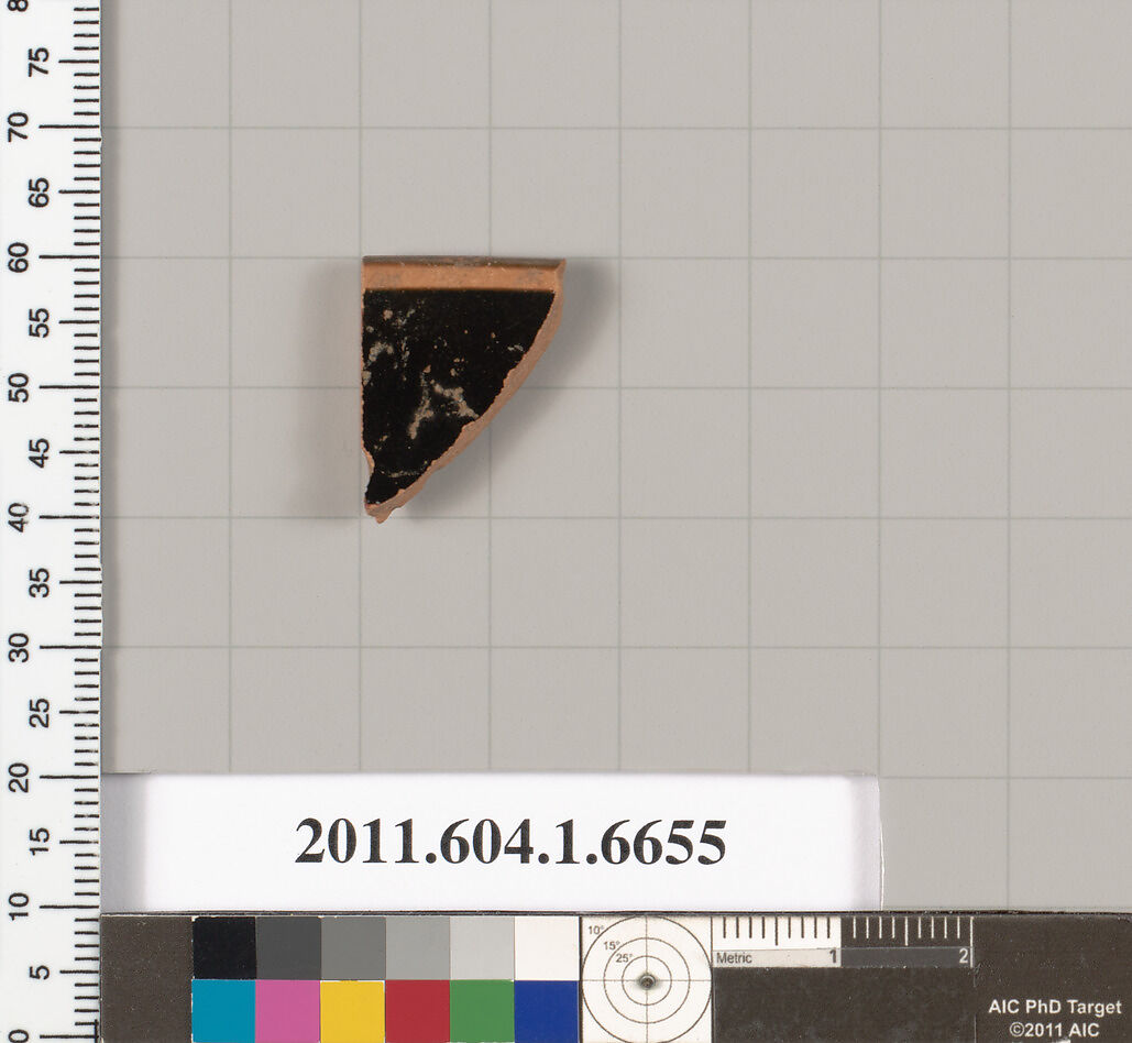 Terracotta rim fragment of a kylix (drinking cup), Terracotta, Greek, Attic