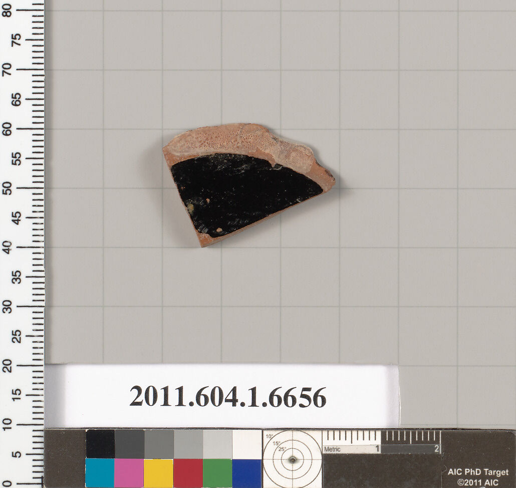 Terracotta fragment of a kylix (drinking cup), Terracotta, Greek, Attic