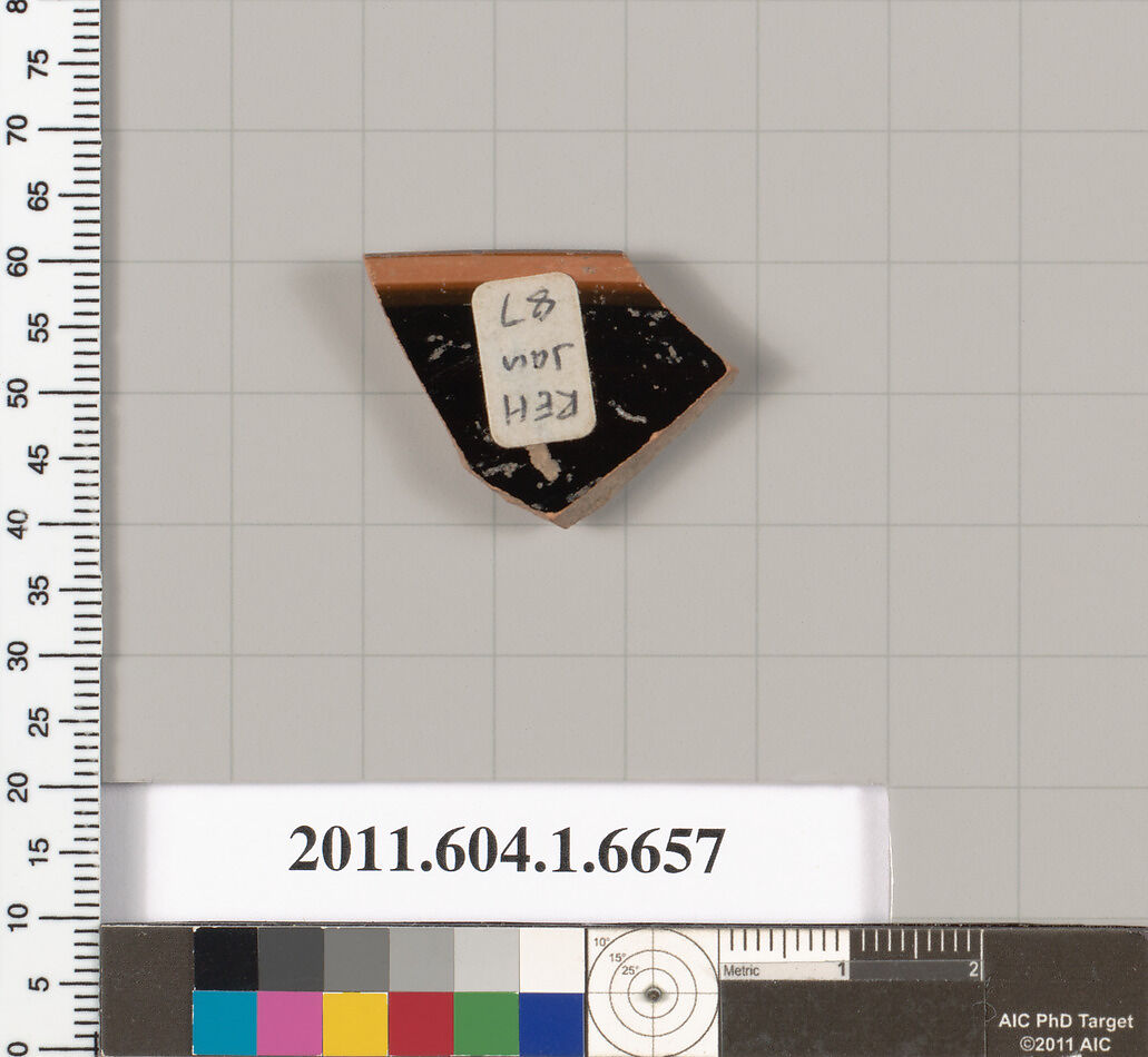 Terracotta rim fragment of a kylix (drinking cup), Terracotta, Greek, Attic