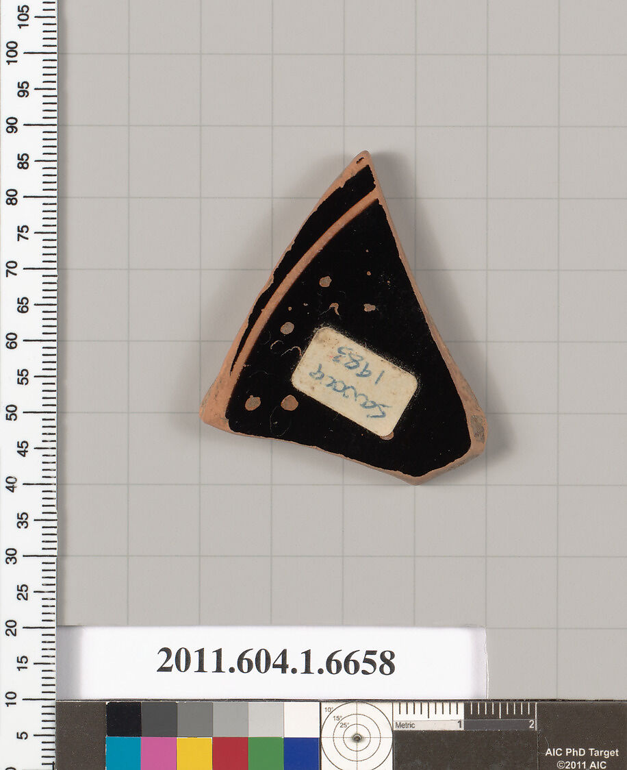 Terracotta fragment of a kylix (drinking cup), Terracotta, Greek, Attic
