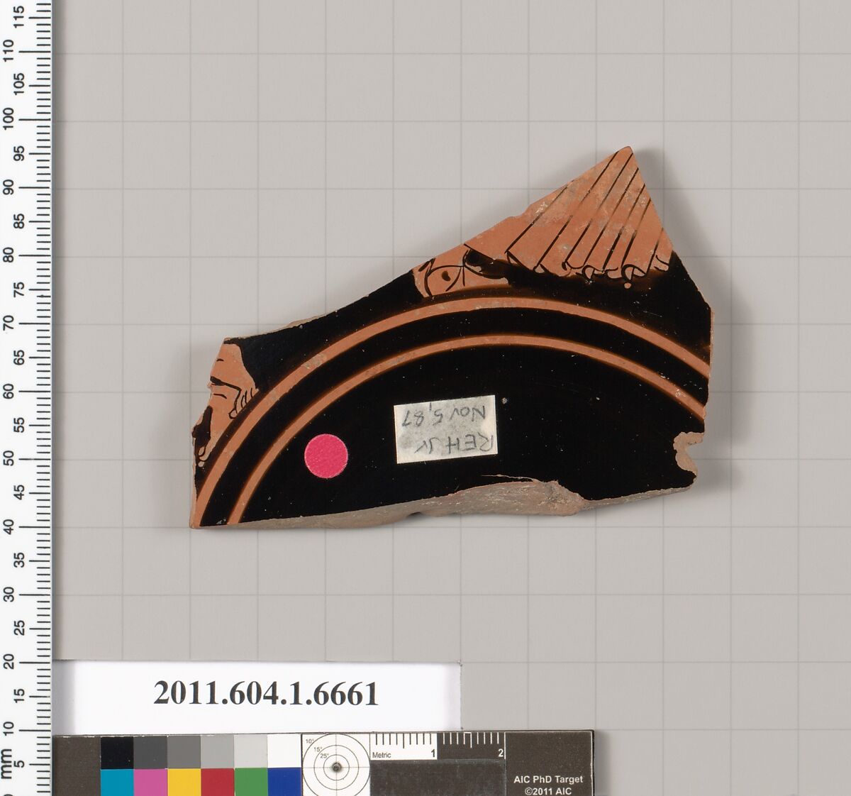 Terracotta fragment of a kylix (drinking cup), Terracotta, Greek, Attic