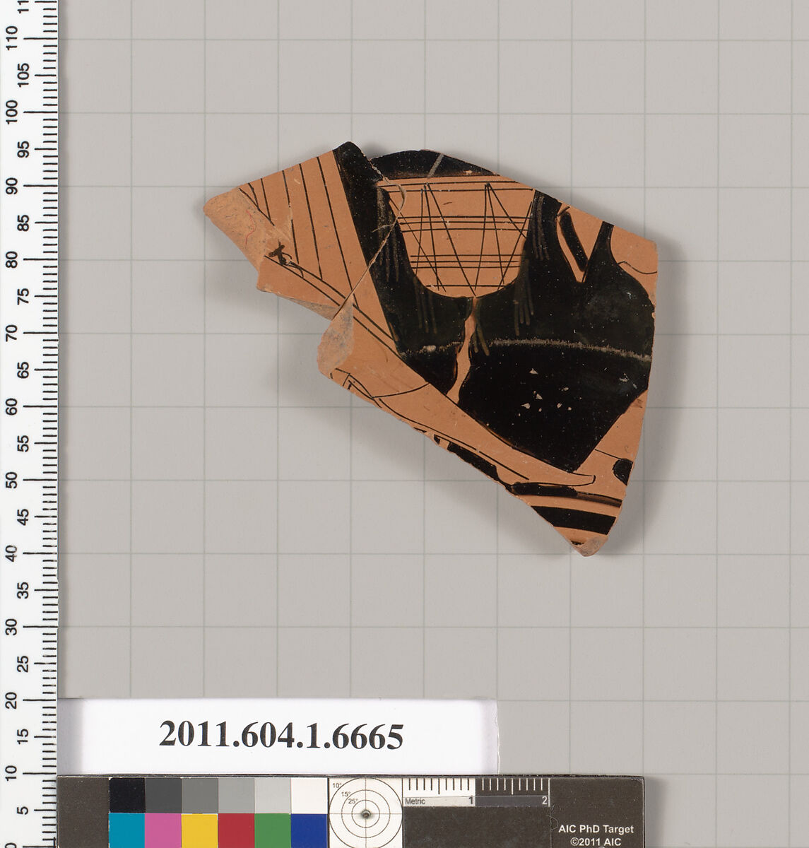 Terracotta fragment of a kylix (drinking cup), Terracotta, Greek, Attic