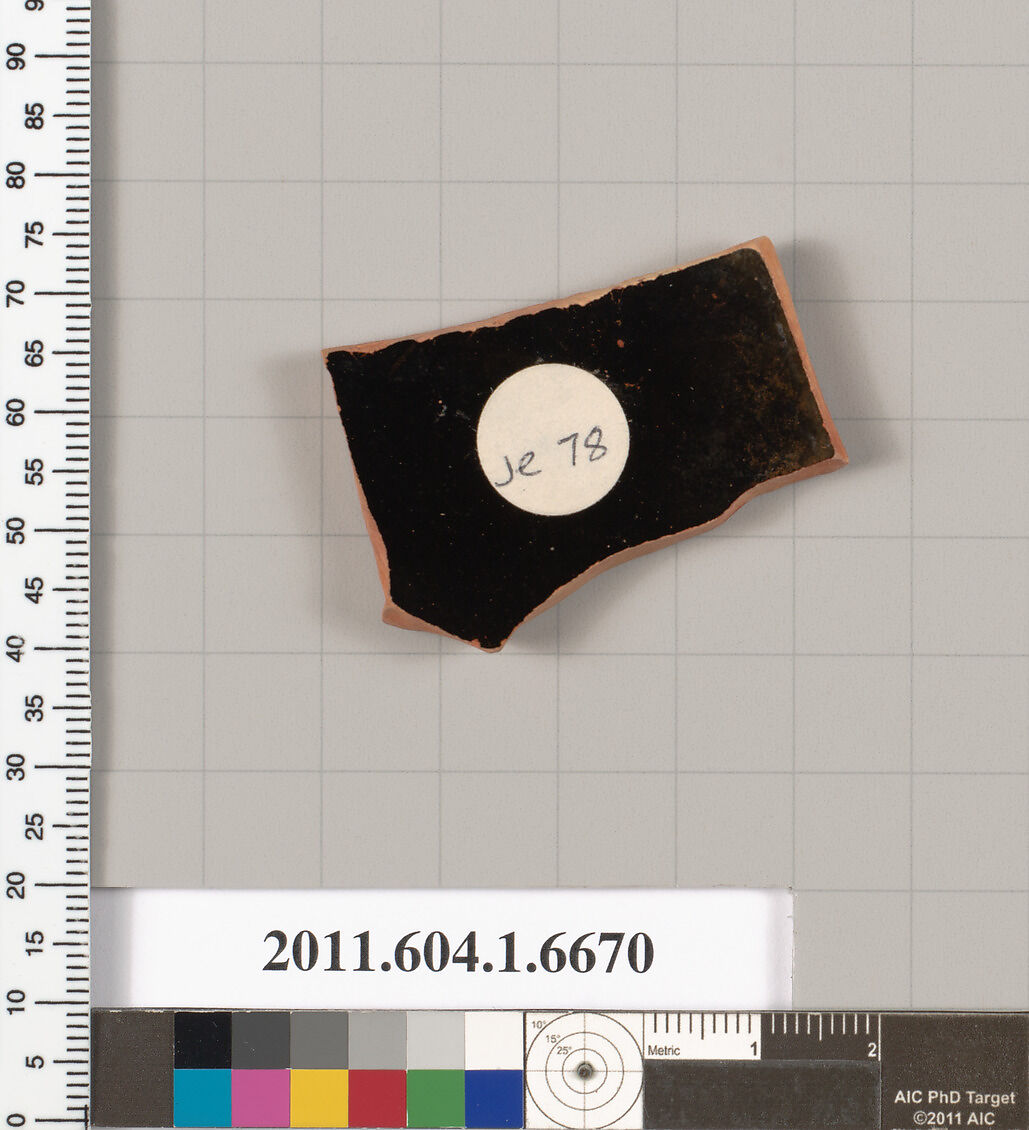 Terracotta fragment of a kylix (drinking cup), Terracotta, Greek, Attic