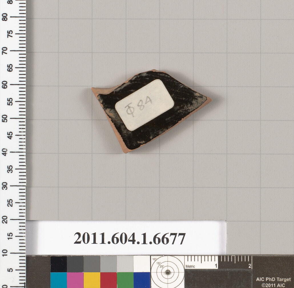 Terracotta fragment of a kylix (drinking cup), Terracotta, Greek, Attic