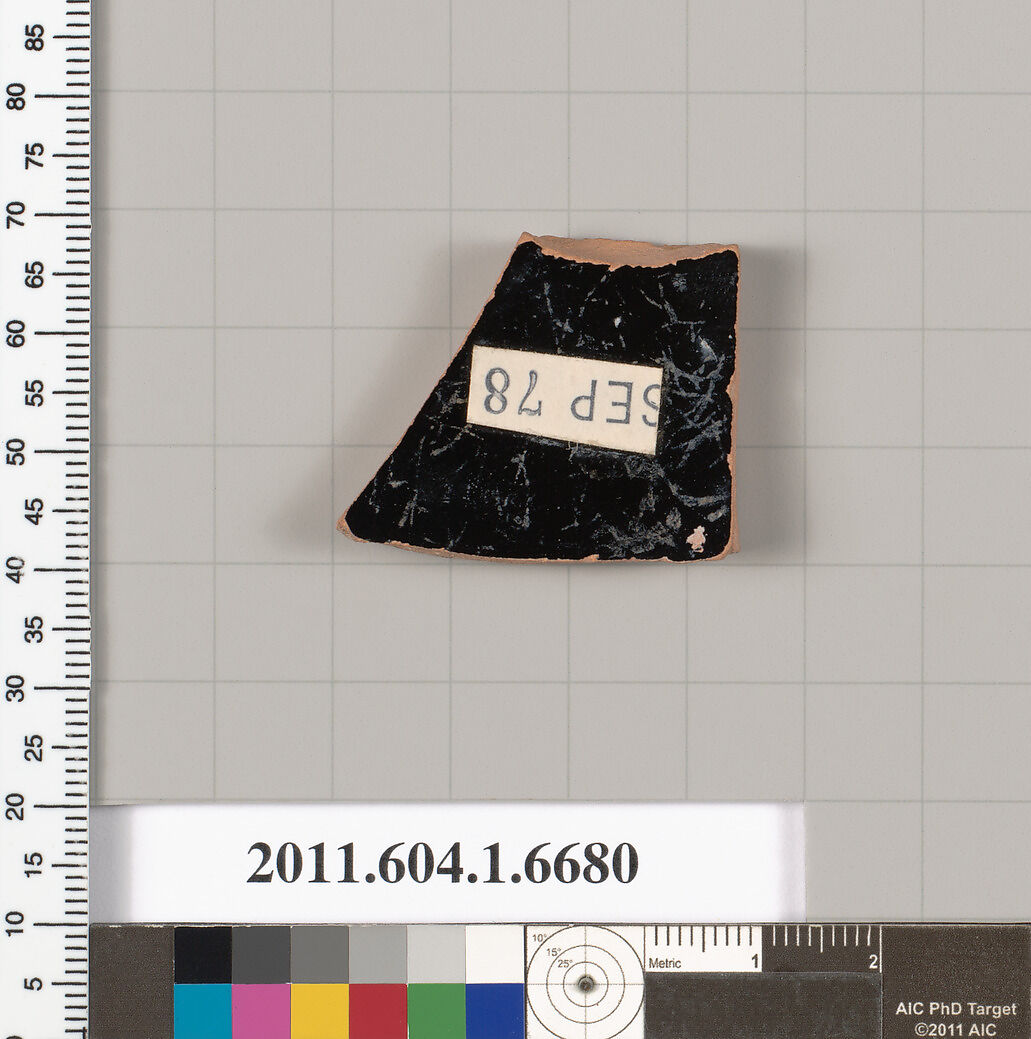 Terracotta fragment of a kylix (drinking cup), Terracotta, Greek, Attic