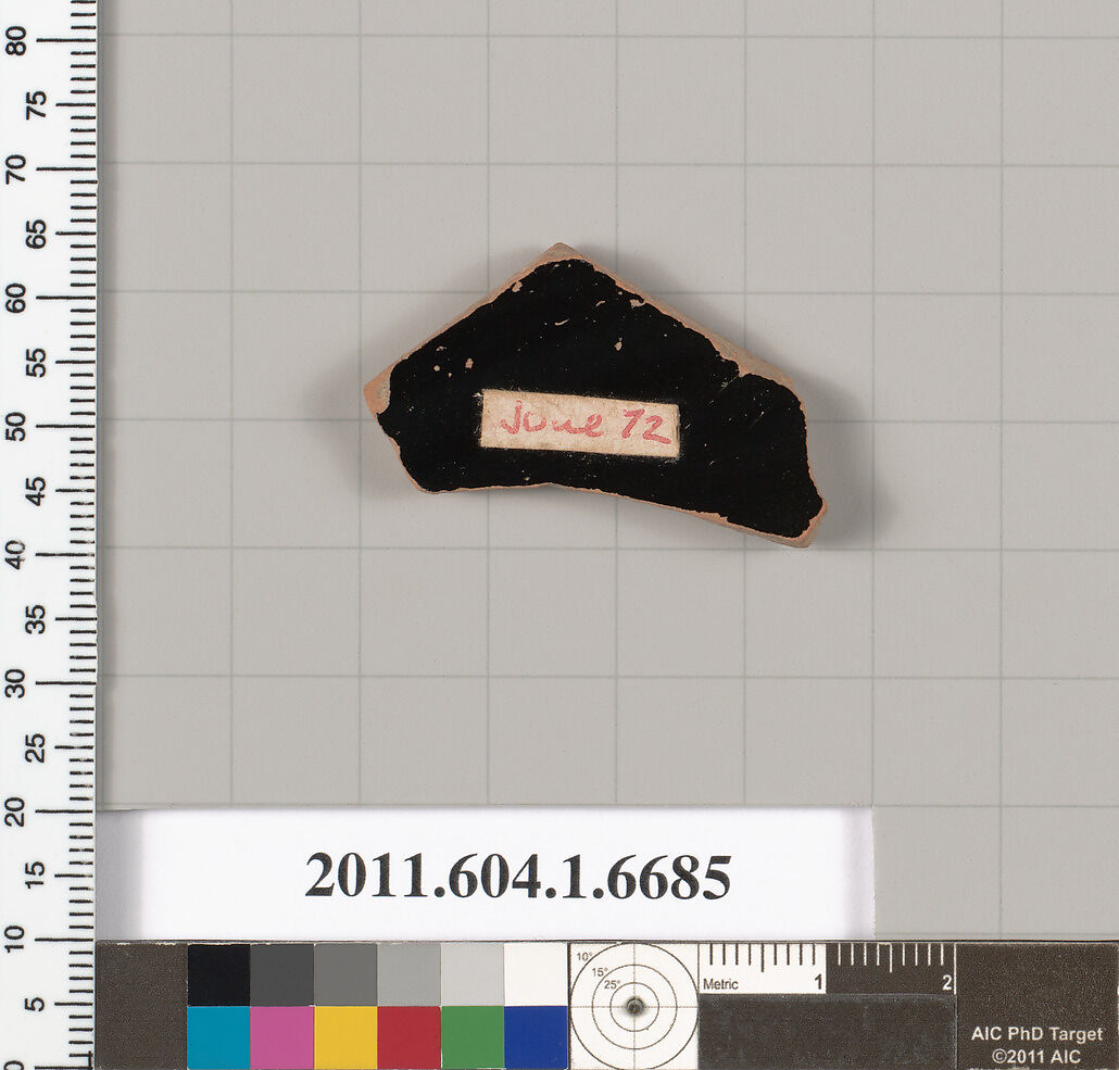 Terracotta fragment of a kylix (drinking cup), Terracotta, Greek, Attic