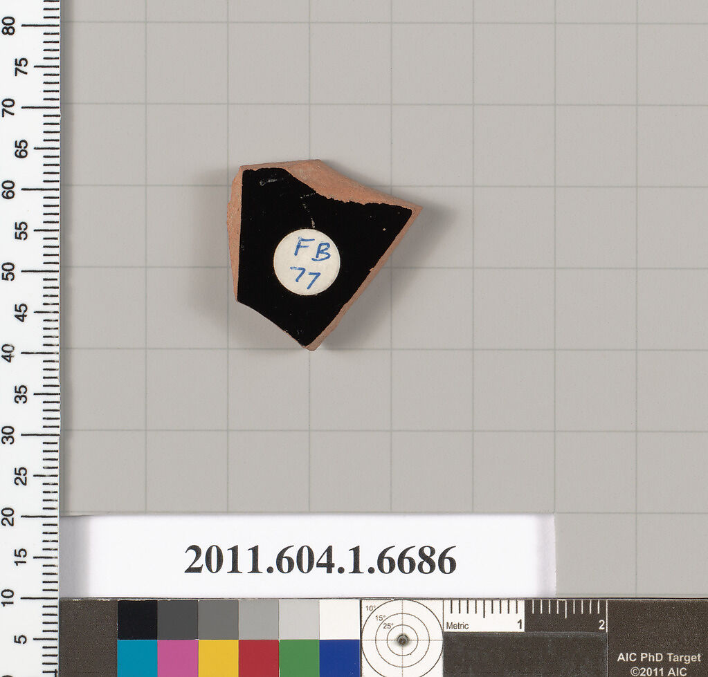 Terracotta fragment of a kylix (drinking cup), Terracotta, Greek, Attic