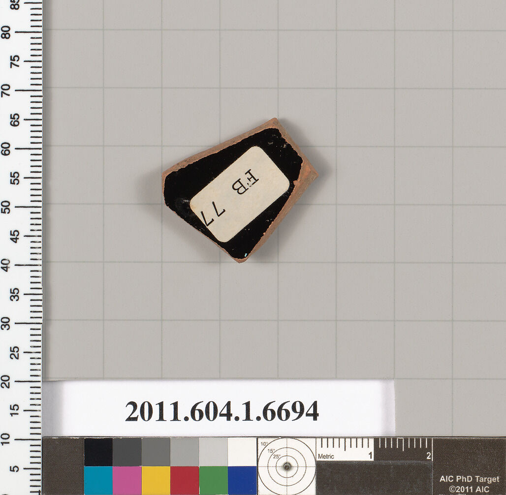 Terracotta fragment of a kylix (drinking cup), Terracotta, Greek, Attic