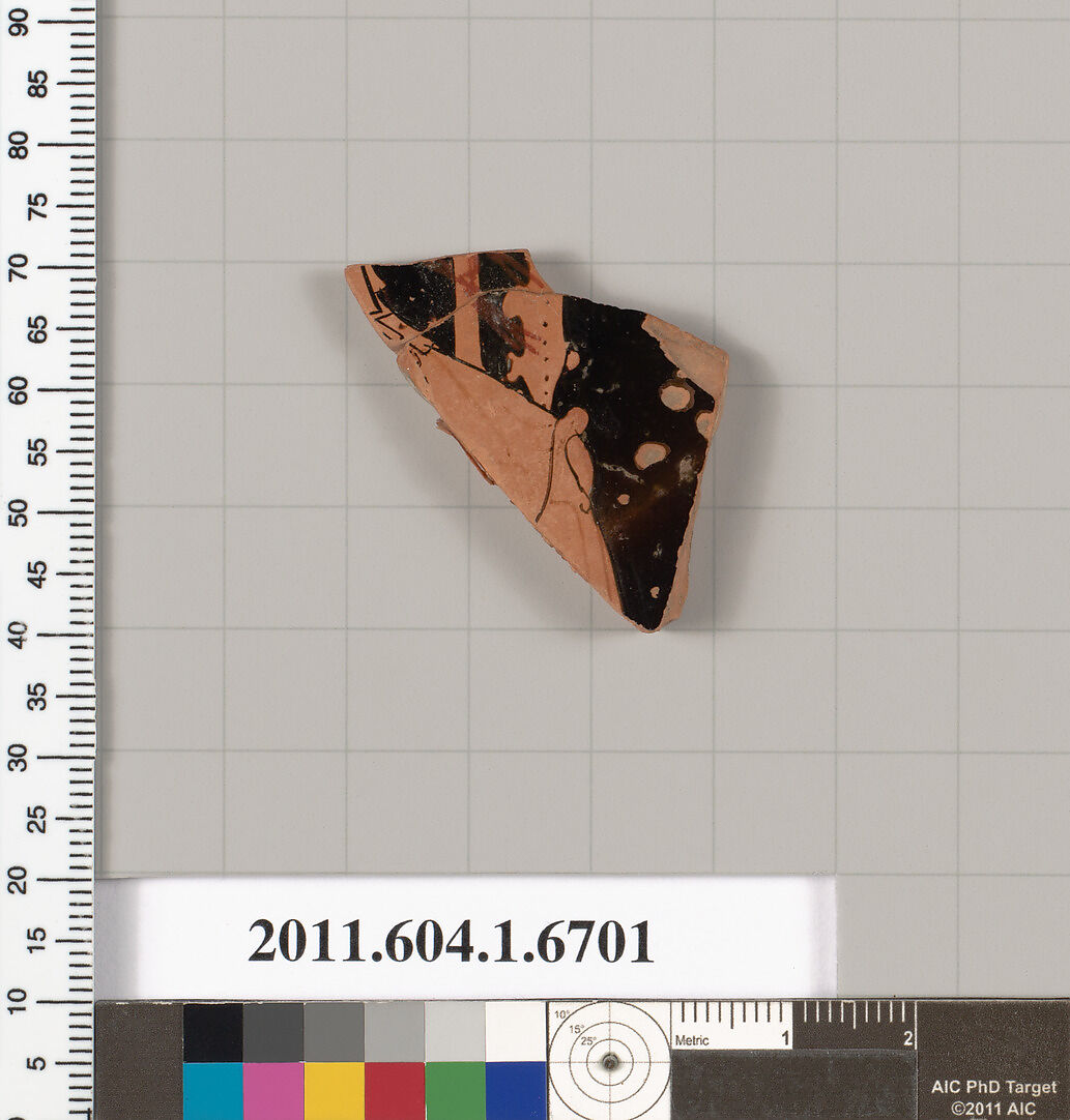Terracotta fragment of a kylix (drinking cup), Terracotta, Greek, Attic
