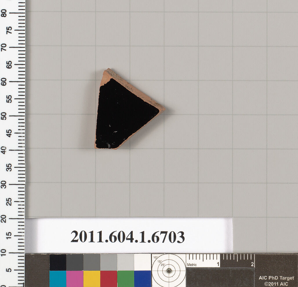 Terracotta fragment of a kylix (drinking cup), Terracotta, Greek, Attic