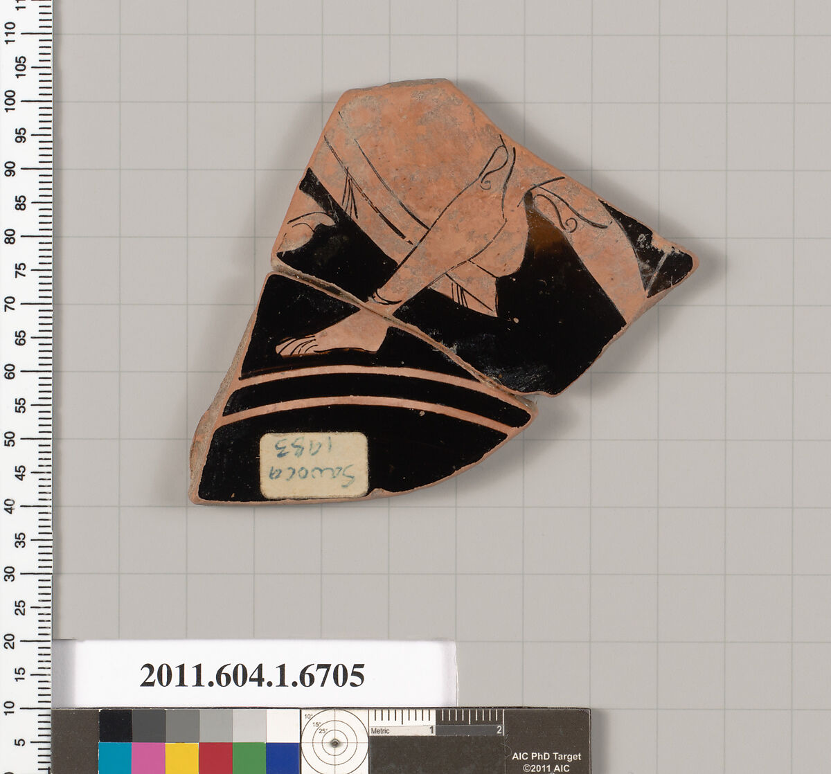 Terracotta fragment of a kylix (drinking cup), Terracotta, Greek, Attic