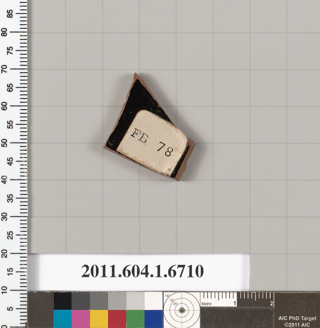 Terracotta fragment of a kylix (drinking cup), Terracotta, Greek, Attic