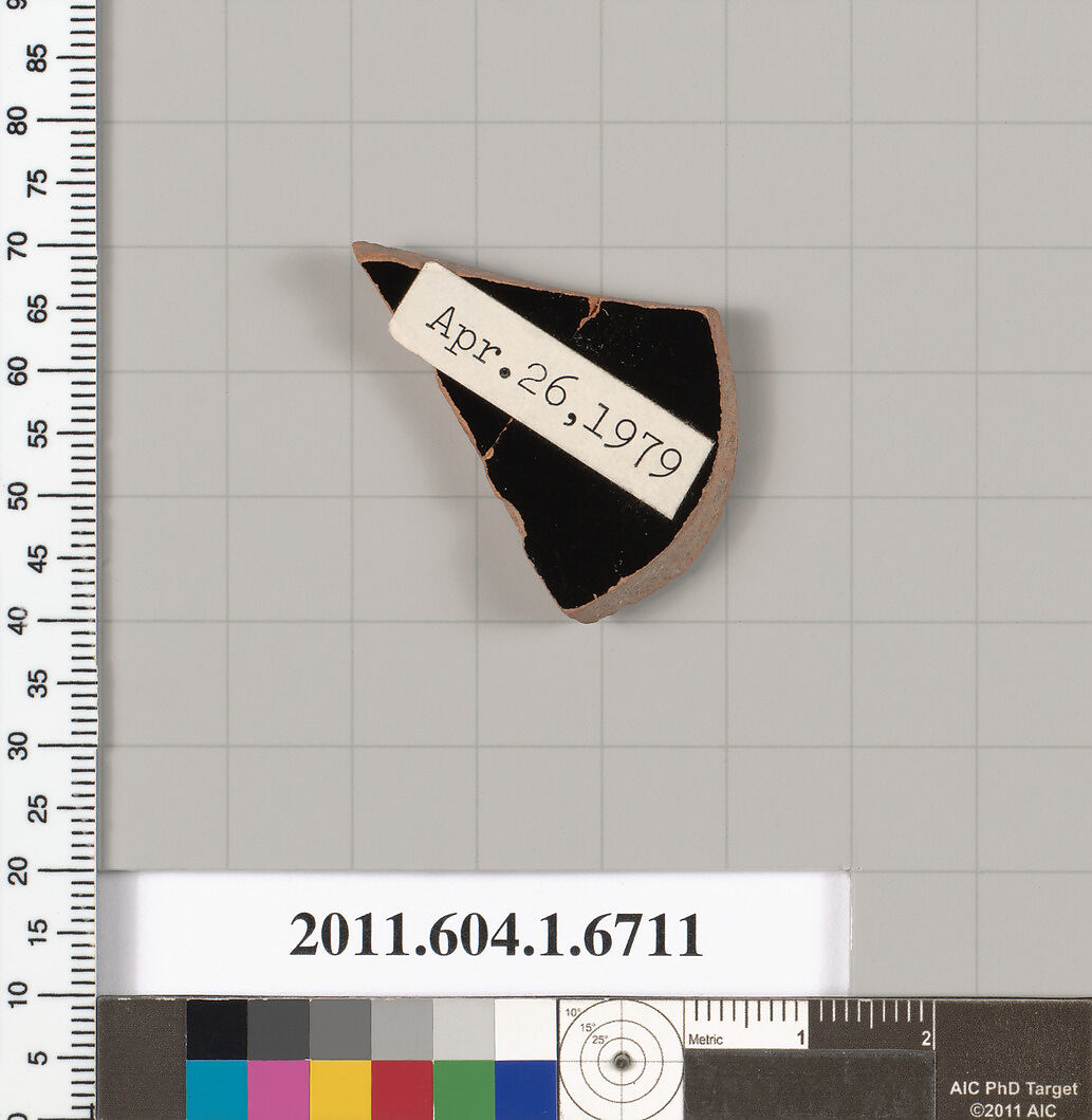 Terracotta fragment of a kylix (drinking cup), Terracotta, Greek, Attic