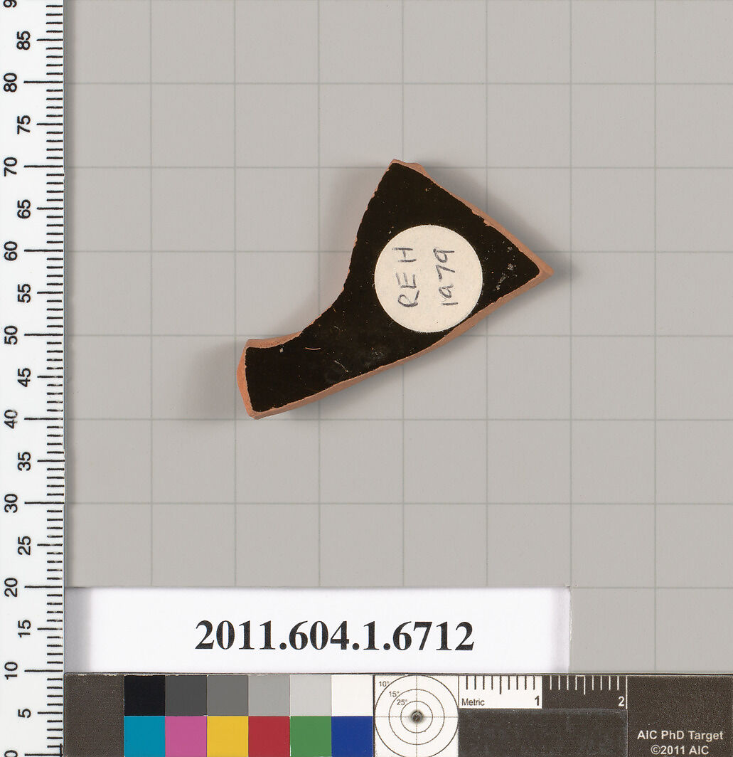 Terracotta fragment of a kylix (drinking cup), Terracotta, Greek, Attic
