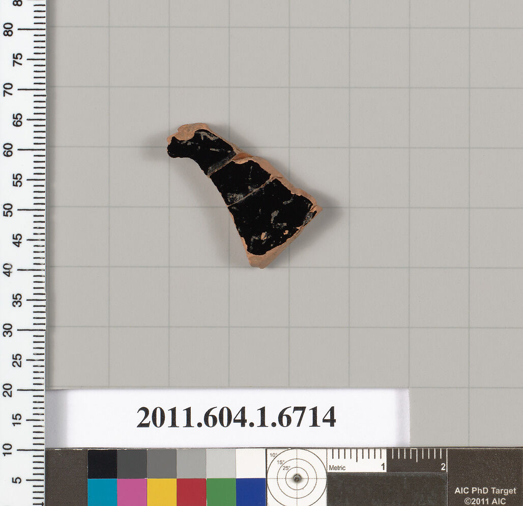 Terracotta fragment of a kylix (drinking cup), Terracotta, Greek, Attic