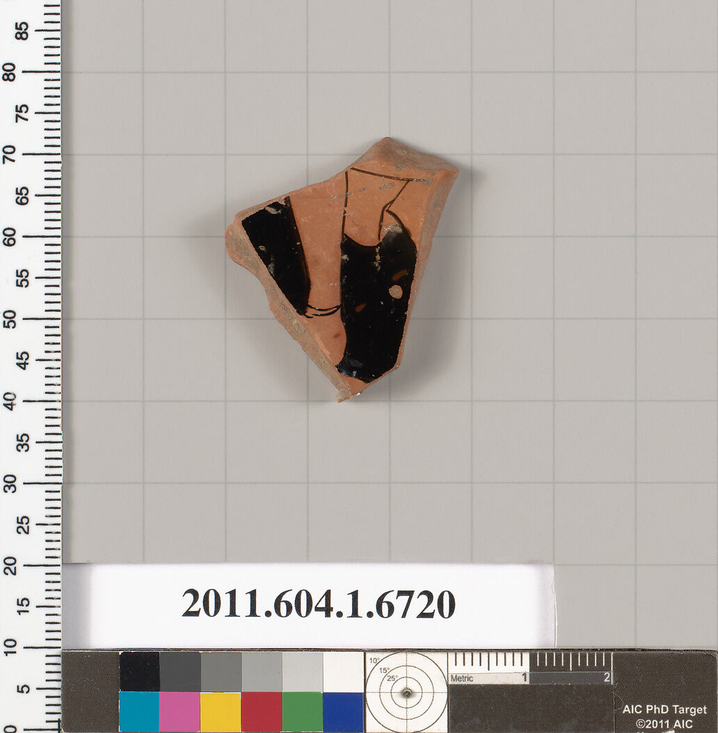Terracotta fragment of a kylix (drinking cup), Terracotta, Greek, Attic