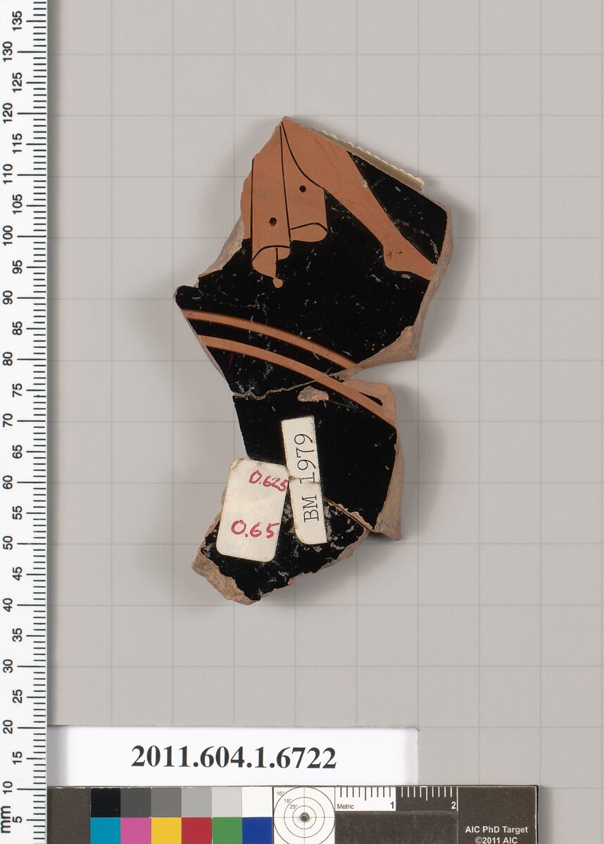 Terracotta fragment of a kylix (drinking cup), Terracotta, Greek, Attic