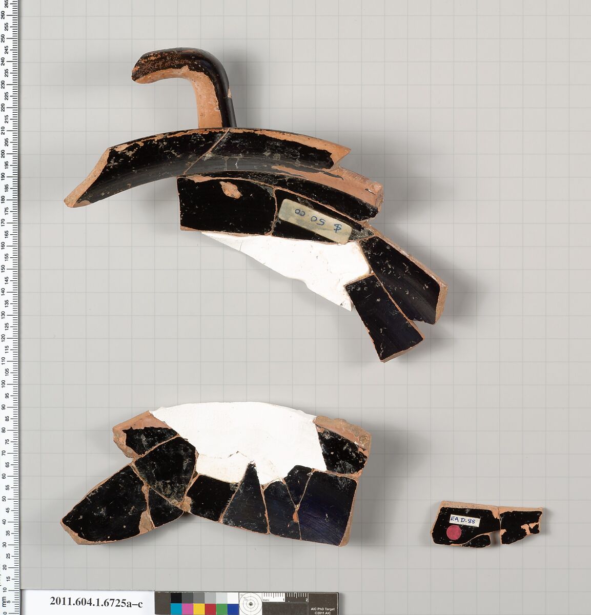 Terracotta fragments of a kylix (drinking cup), Terracotta, Greek, Attic