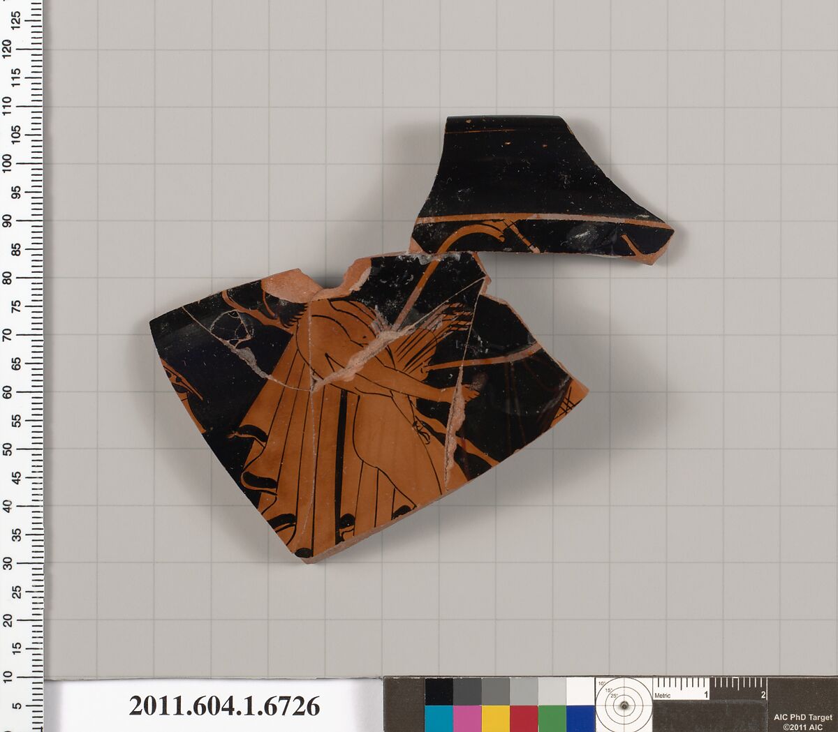 Terracotta rim fragment of a kylix (drinking cup), Terracotta, Greek, Attic 