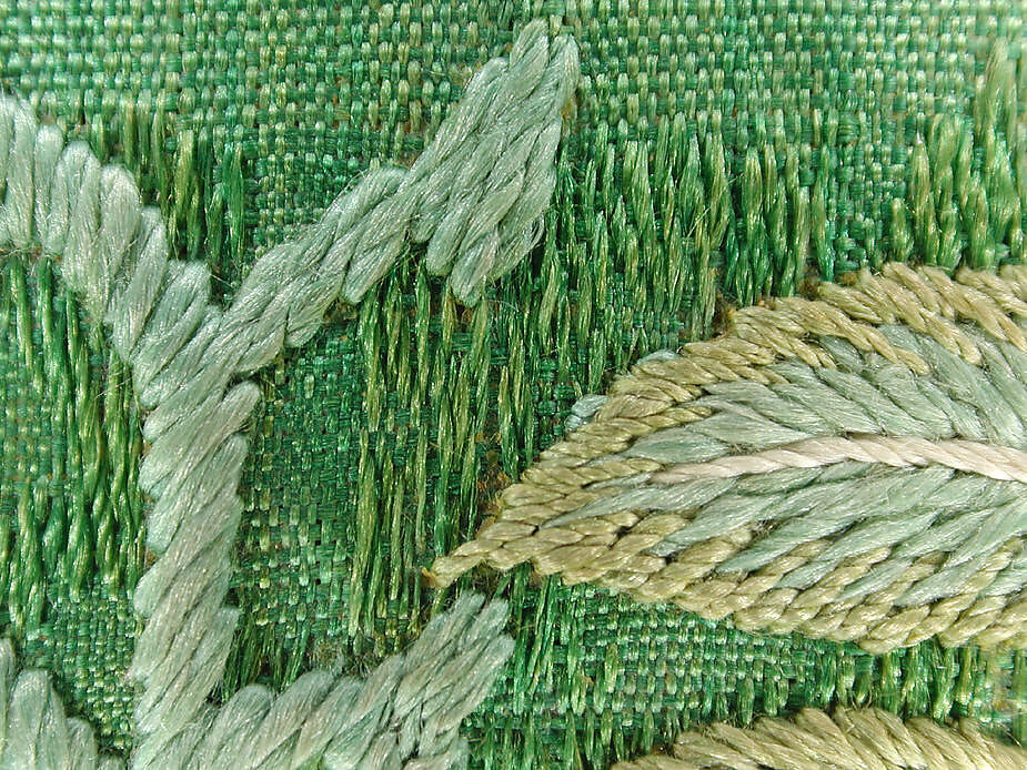 Rank Badge with Decoration of Two Cranes among Clouds, Silk embroidery on silk damask, Korea