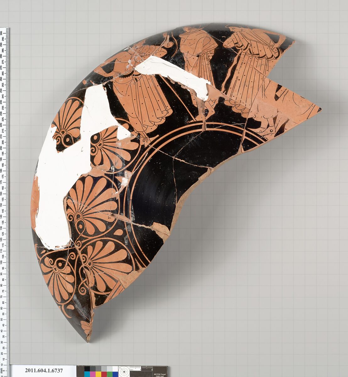 Terracotta fragment of a kylix (drinking cup), Terracotta, Greek, Attic