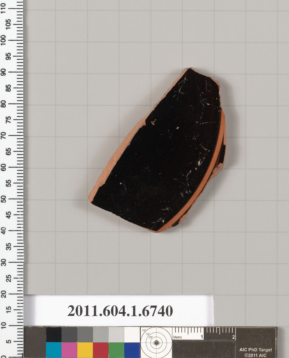 Terracotta fragment of a kylix (drinking cup), Terracotta, Greek, Attic