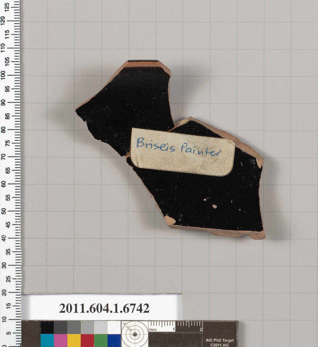 Terracotta rim fragment of a kylix (drinking cup), Attributed to the Briseis Painter [DvB], Terracotta, Greek, Attic