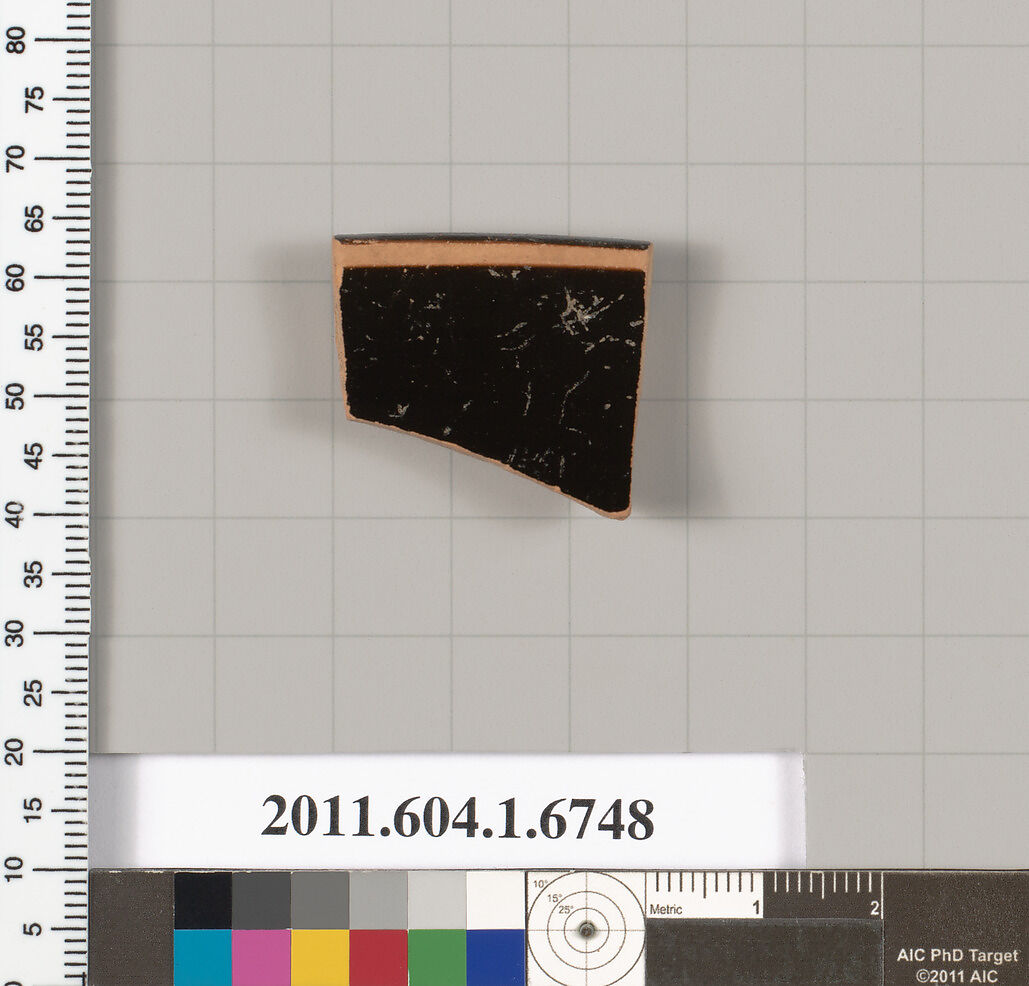 Terracotta rim fragment of a kylix (drinking cup), Terracotta, Greek, Attic