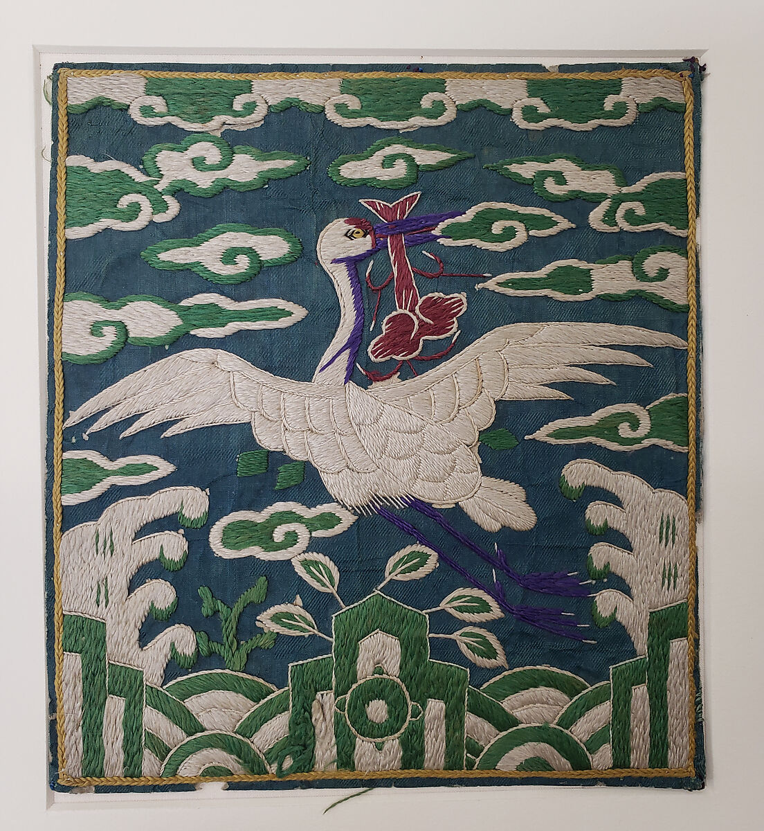 Rank Badge with White Crane, Silk, Korea 