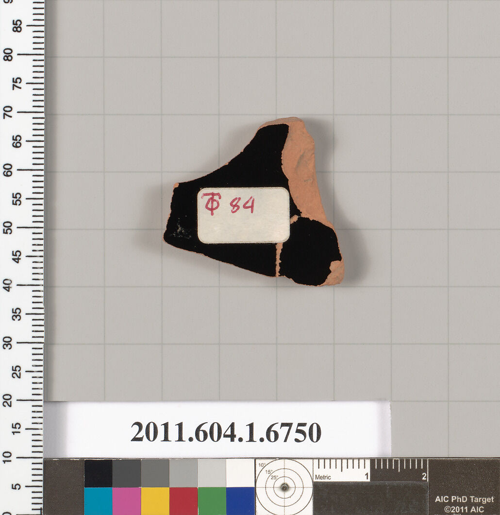 Terracotta fragment of a kylix (drinking cup), Terracotta, Greek, Attic