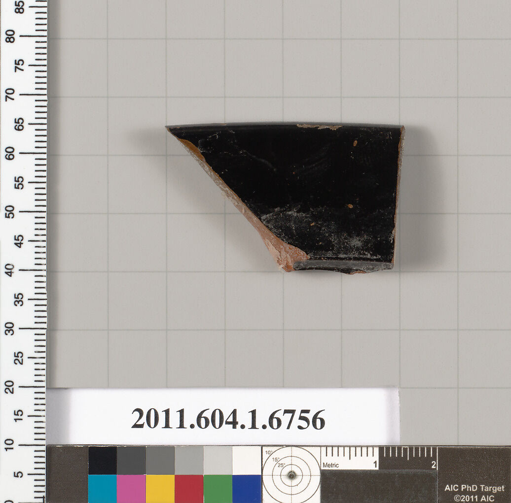 Terracotta rim fragment of a kylix (drinking cup), Terracotta, Greek, Attic
