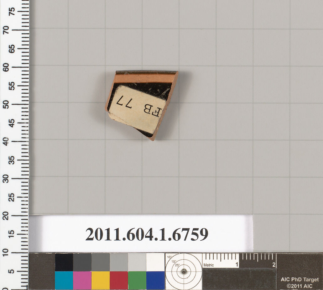 Terracotta rim fragment of a kylix (drinking cup), Terracotta, Greek, Attic