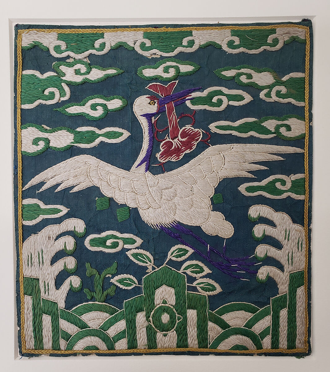 Rank Badge with White Crane, Silk, Korea 