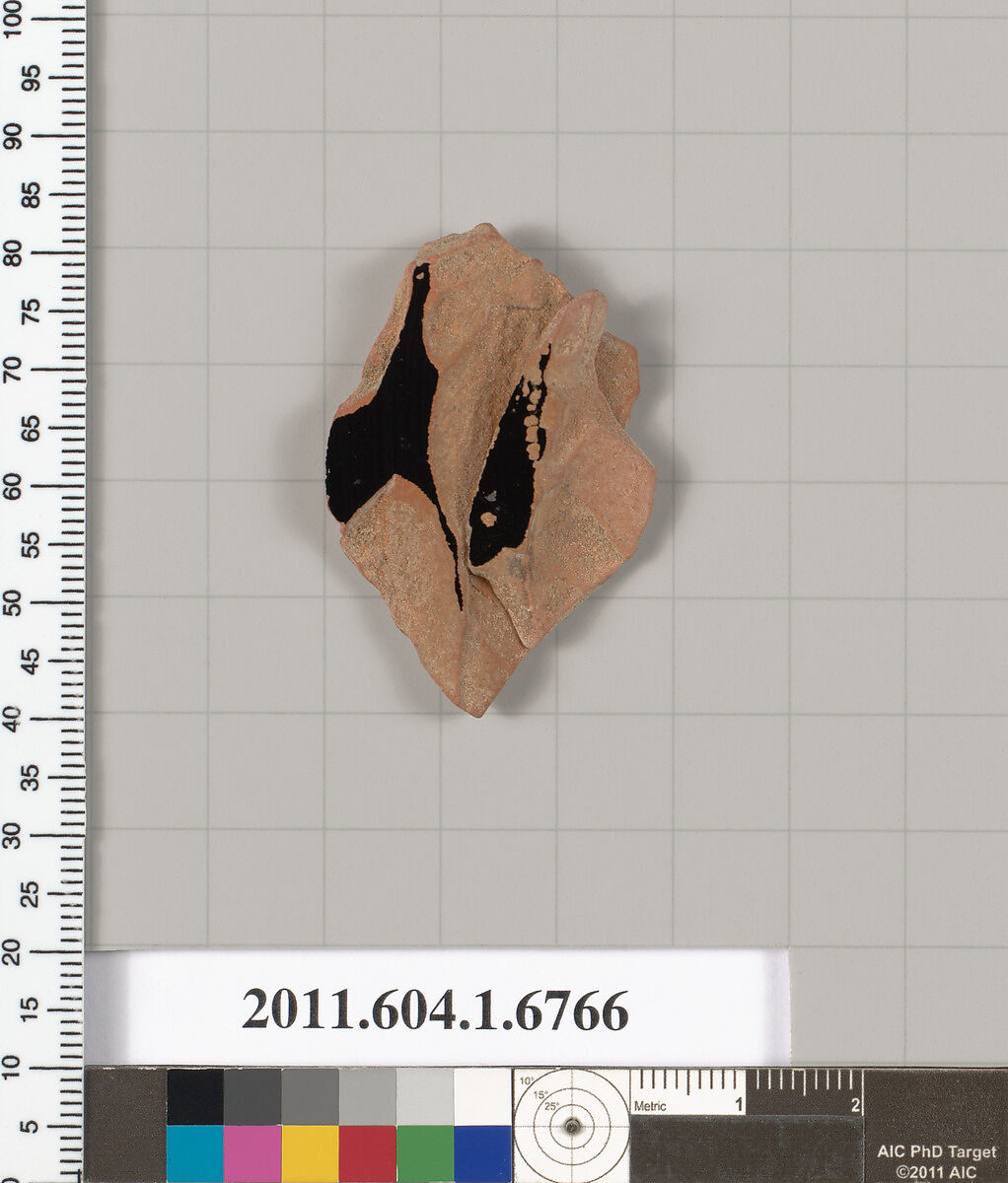 Terracotta fragment of a kylix (drinking cup), Terracotta, Greek, Attic