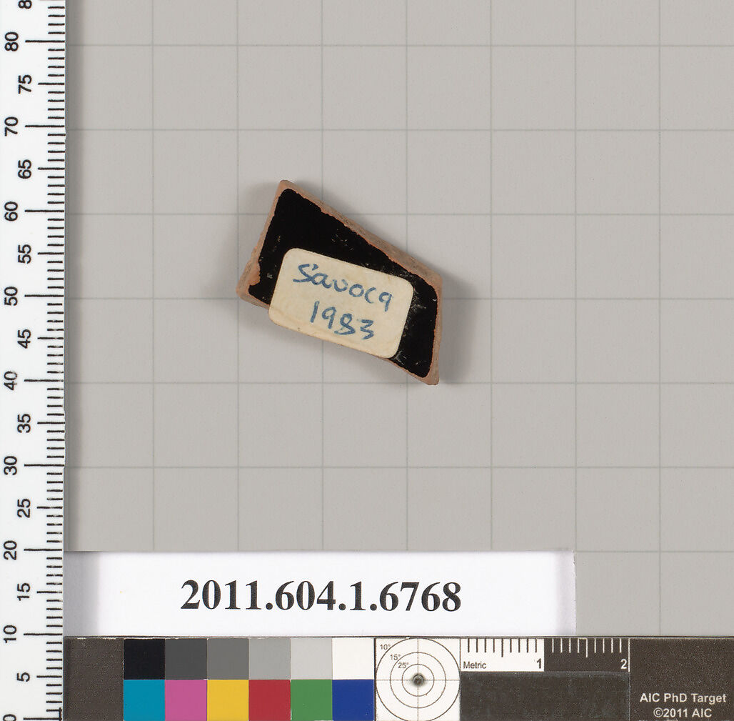 Terracotta fragment of a kylix (drinking cup), Terracotta, Greek, Attic