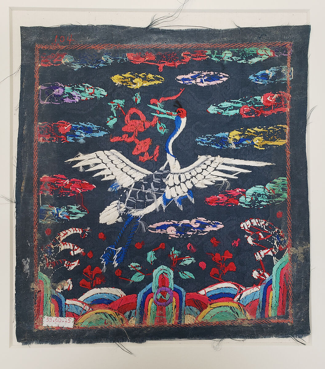 Civil-Official Hyungbae (Rank Badge), Silk embroidery on silk damask, Korea