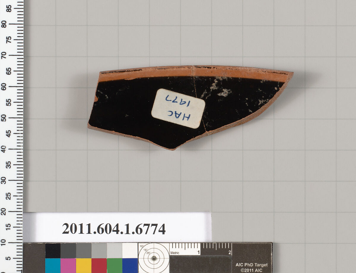 Terracotta rim fragment of a kylix (drinking cup), Terracotta, Greek, Attic