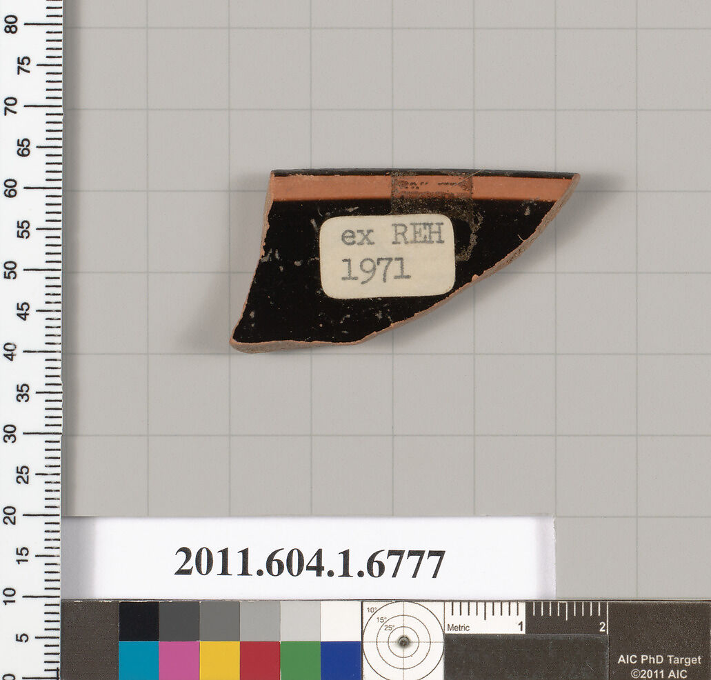 Terracotta fragment of a kylix (drinking cup), Terracotta, Greek, Attic