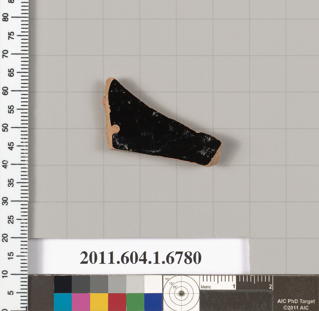 Terracotta fragment of a kylix (drinking cup), Terracotta, Greek, Attic