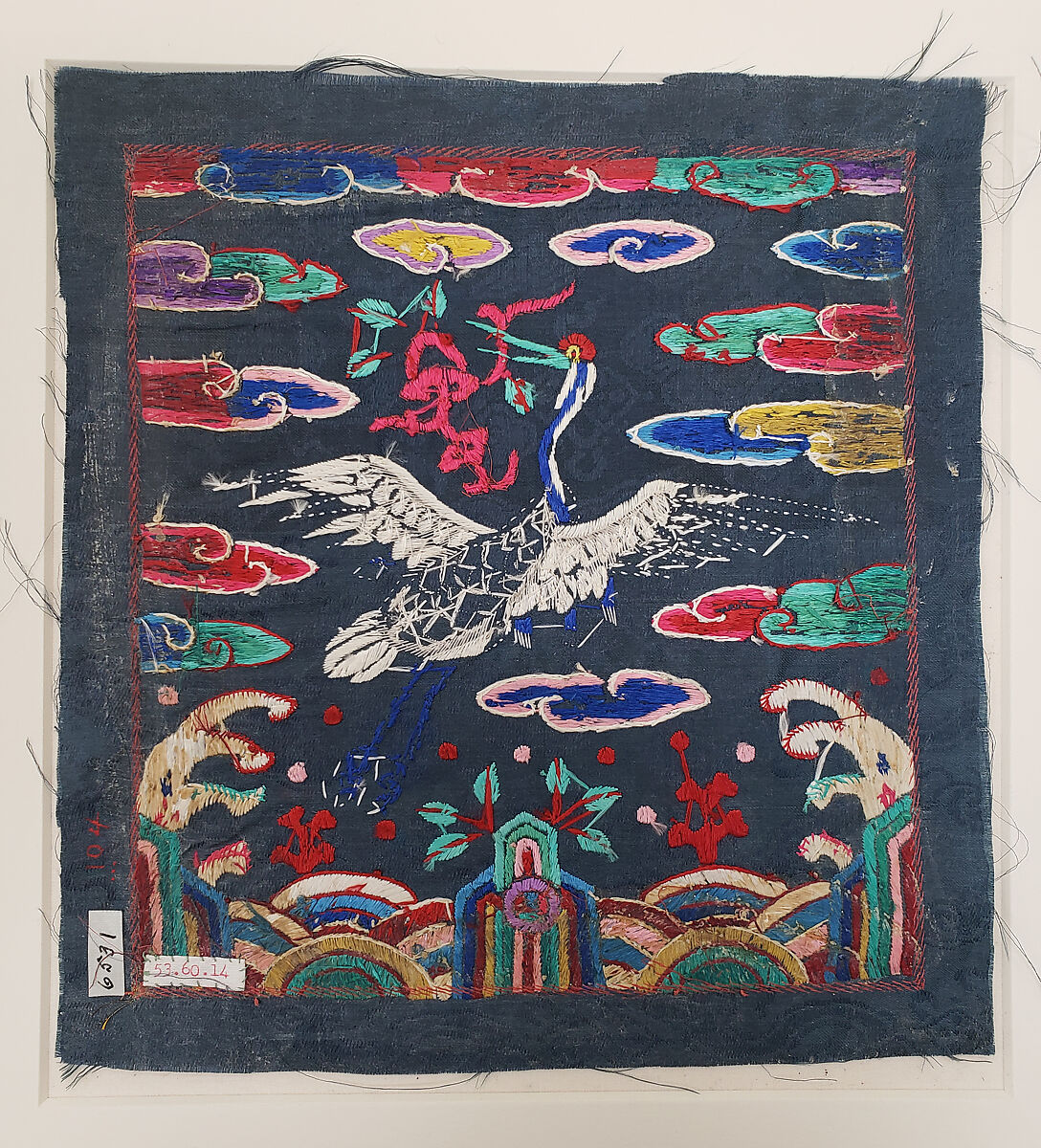 Civil-Official Hyungbae (Rank Badge), Silk embroidery on silk damask, Korea