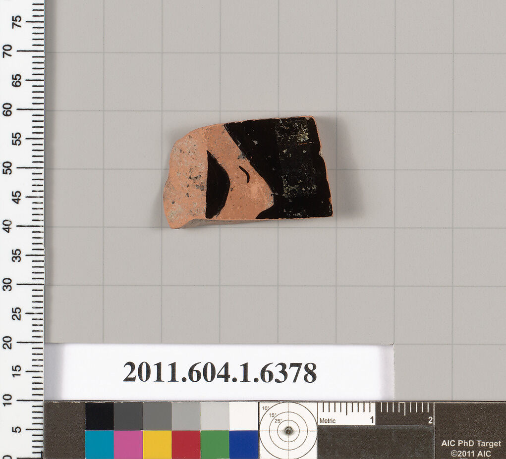 Terracotta fragment of a kylix (drinking cup), Attributed to the Antiphon Painter [DvB], Terracotta, Greek, Attic